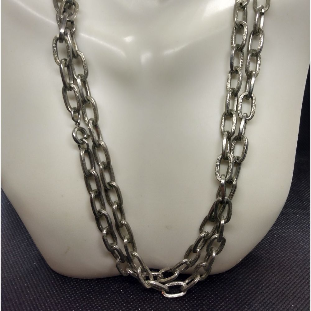 Silver tone chain double tiered or can be long length trendy trending unisex